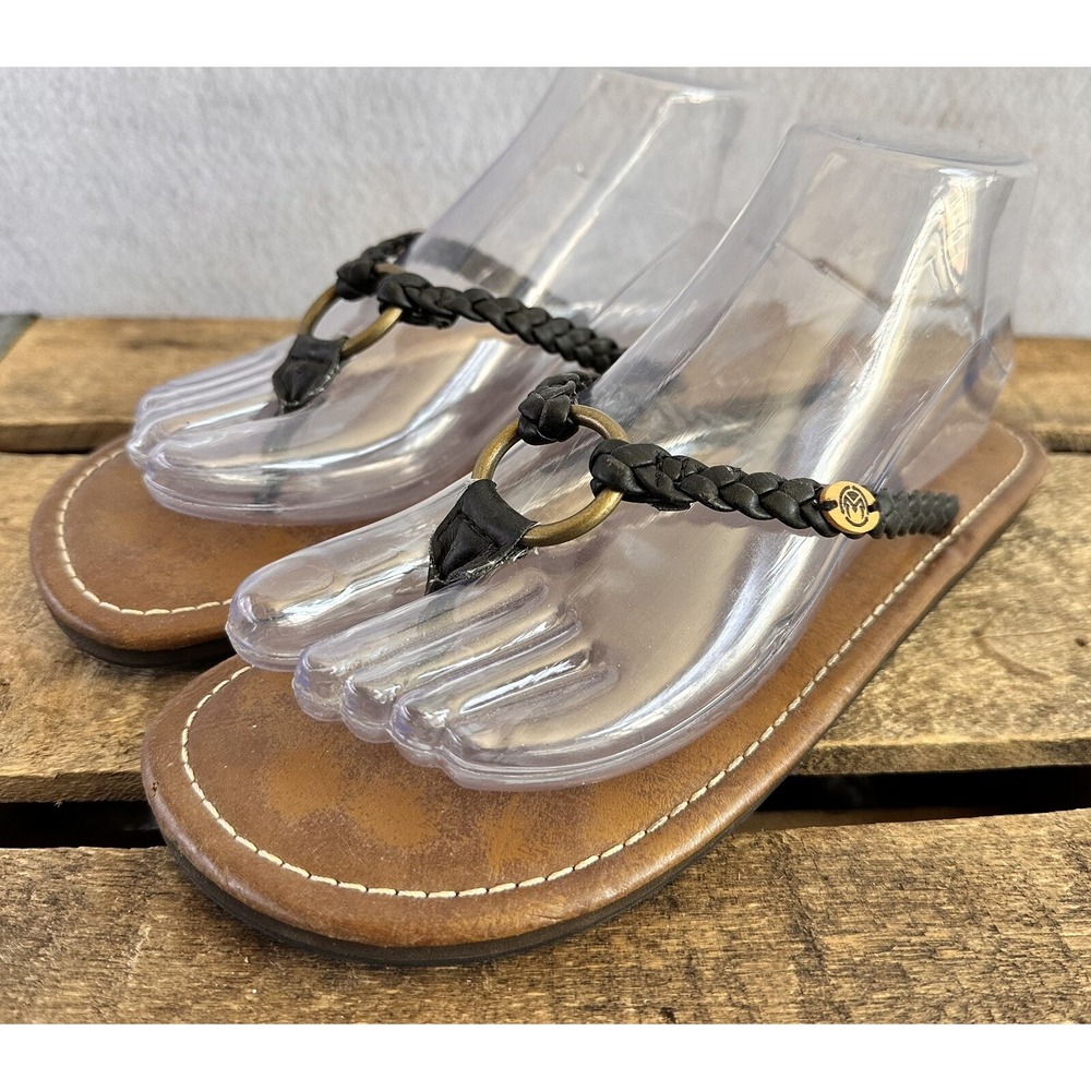 Ocean Minded Flip Flops Sandals BOHO Braided Leather Women's Sz 9 Black